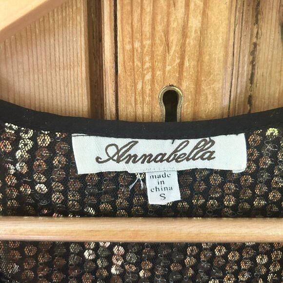 Annabella Small Black Tank Top Gold Sequins Layered Blouse - Picture 3 of 12